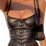 Top sexy corte bajo mujer | Corsé elegante de cuero sintético
