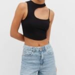 Crop top negro mujer | Diseño asimétrico moderno