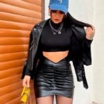 Falda piel sintética fruncida | Minifalda entallada de noche