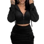 Conjunto terciopelo mujer 2 piezas con capucha | Minifalda